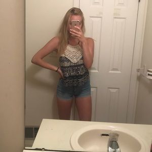 LA Hearts black and white pattern top